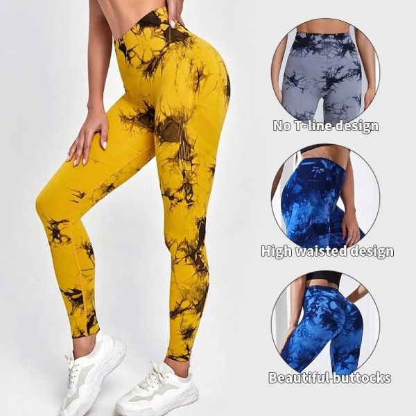 Tie Dye Yoga Byxor Sport Leggings Kvinnor Sömlös Hög midja Push Up Kvinna Strumpbyxor Fitness Träning Leggins Gym Kläder 2023 Ny Coffee L