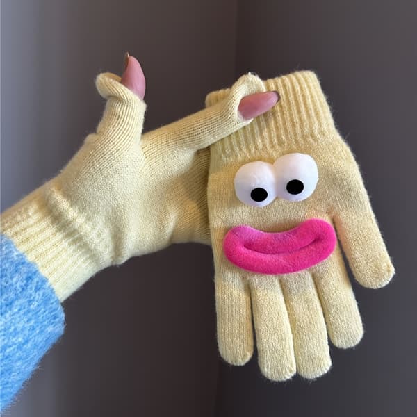 Touchscreen Handsker Par Sjove Vinter Varme Fingerløse Split Finger Vanter til Kvinder Black