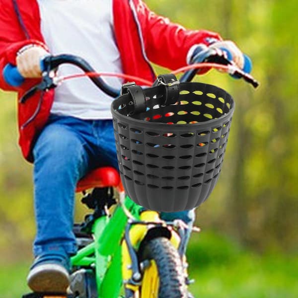 Barncykelkorg Trehjuling Korg Bagageväskor med Läderremmar Styre gray