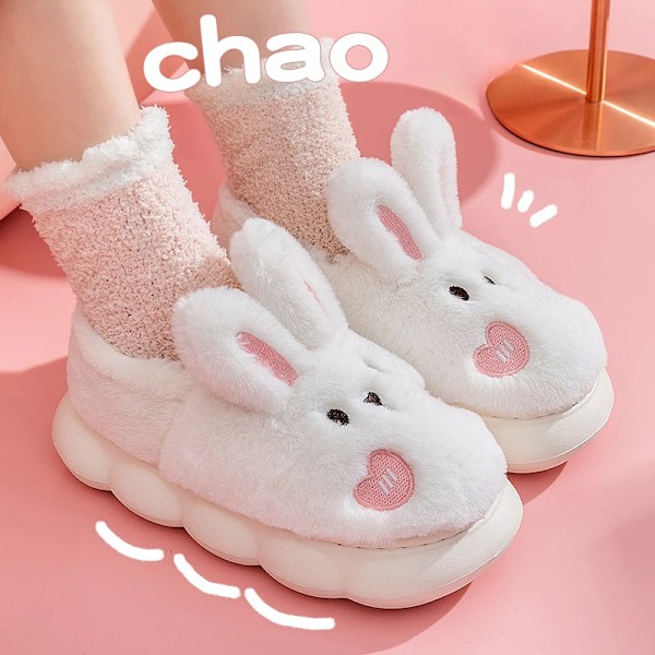 Kanintofflor Hem Kawaii Skor Kvinnor Kanin Fluffiga Tofflor Vinter Inomhussandaler Korta Stövlar Vit Vit Vit Vit White 38-39