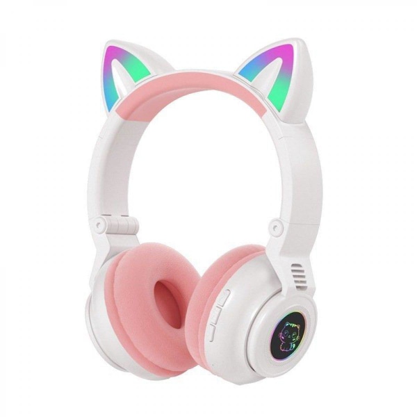 Trådlösa hörlurar, Cat Ear Bluetooth -hörlurar för flickor, hopfällbart headset（Vit）