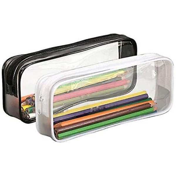 2-pack Klar Pennfodral, Klar Examen Pennfodral med Stor Kapacitet, Svart Pennfodral med PVC-dragkedja