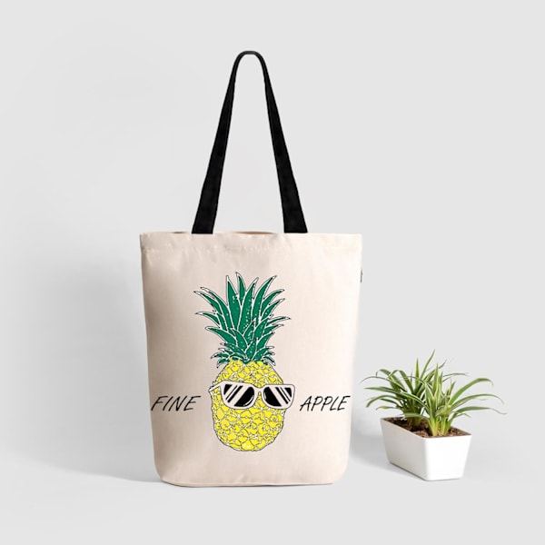 EcoRight 100% Økologisk Canvas Tote Bag med Lynlås, Miljøvenlige Små Tote Bags til Kvinder til Rejser, Strand & Shopping Fine Apple Pineapple