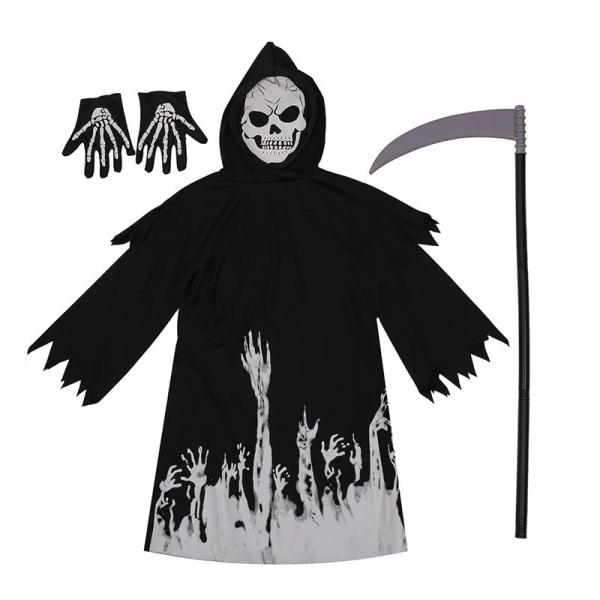 Glow in the Dark Skrämmande Grim Reaper-dräkt för barn Pojkar och flickor Halloween Skrämmande Phantom Costume Pojkar Reaper Scythe-dräkt