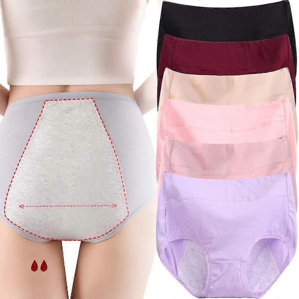 Hög midja Plus Size Bomull Läcksäkra Underkläder 6st Hög Midja Läcksäkra Underkläder Plus Size Trosor Underkläder 6XL 100-115kg