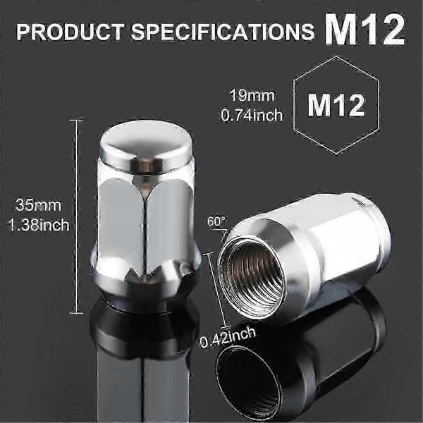 M12x1.5 Pyöränmutterit, Yksiosainen Muotoilu Pullistettu Terävä Kromi Pyöränmutterit