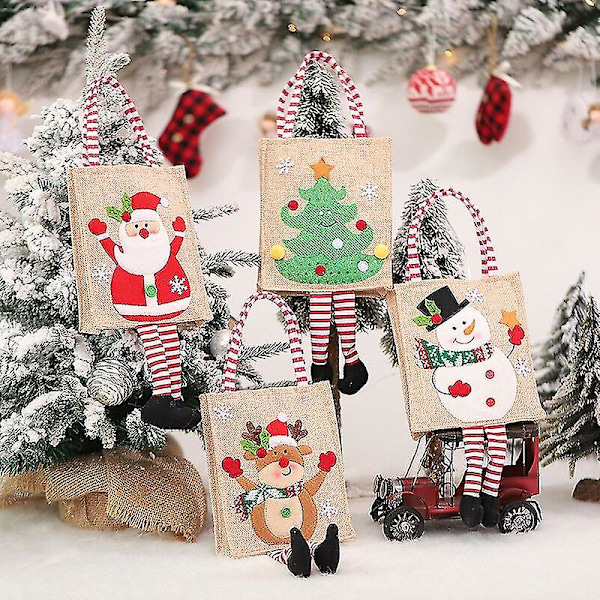 Navidad 2023 Santa Sekker Godteri Håndtak Snøring Gavepose Juledekorasjoner For Hjem Nyttår 2023 Juletre Ornament Dekor 25-Snowman Red