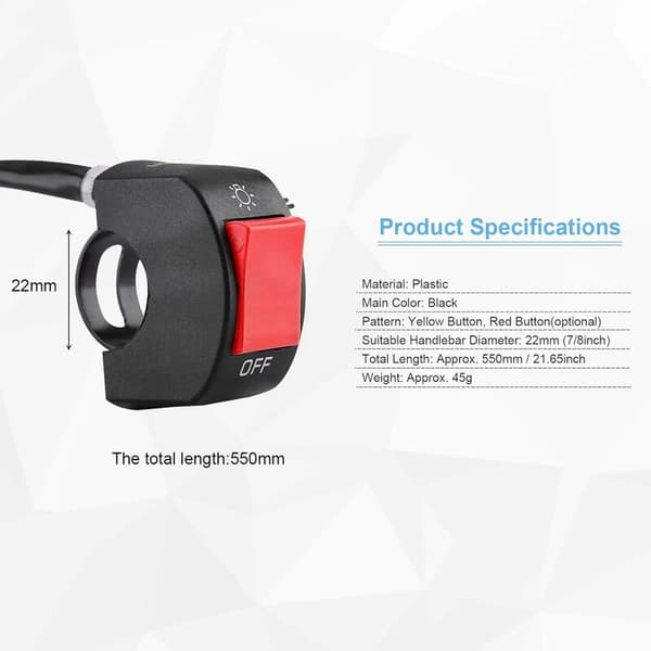 {YM}Waterproof Motorcycle Handlebar Switch Electric Motorcycle Handlebar Mounted Switch LED On/Off with Button (Red)