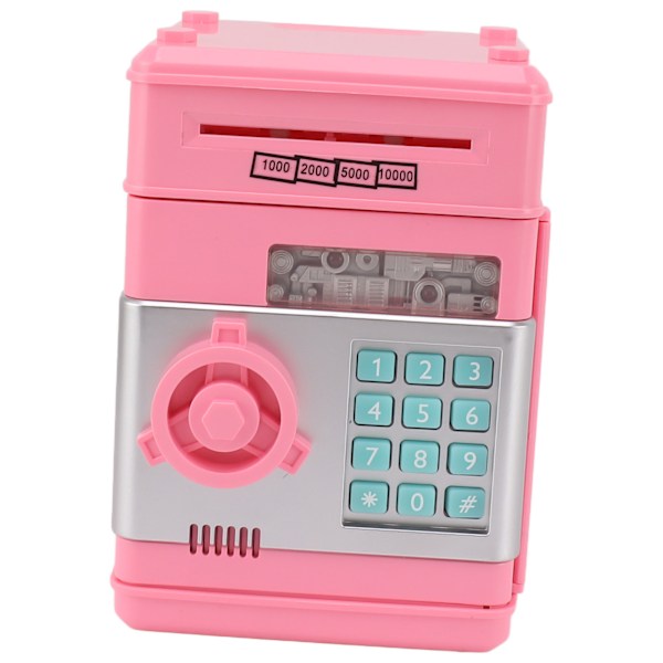 2 Lägen ATM Spargris Digital Elektronisk Papperspeng Mynt Säkert Skåp Sparbox med 7 Musikspår för Barn Rosa 0.7