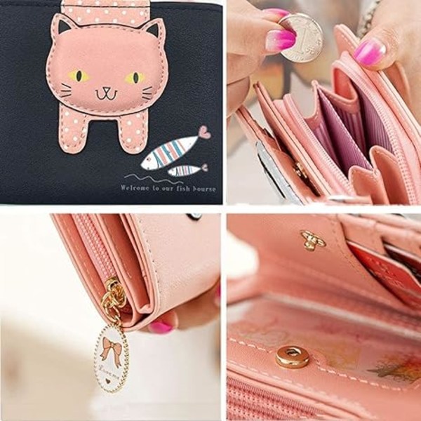 Flickor Kvinnor Liten Plånbok Söt Kattmönster Clutch Väska Mynthållare Kortorganisatör black