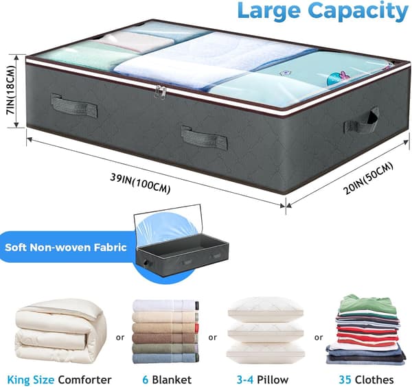 {YM}4-pack Under-bed Storage, 90L Large Under-bed Storage Container with Lid, Grey