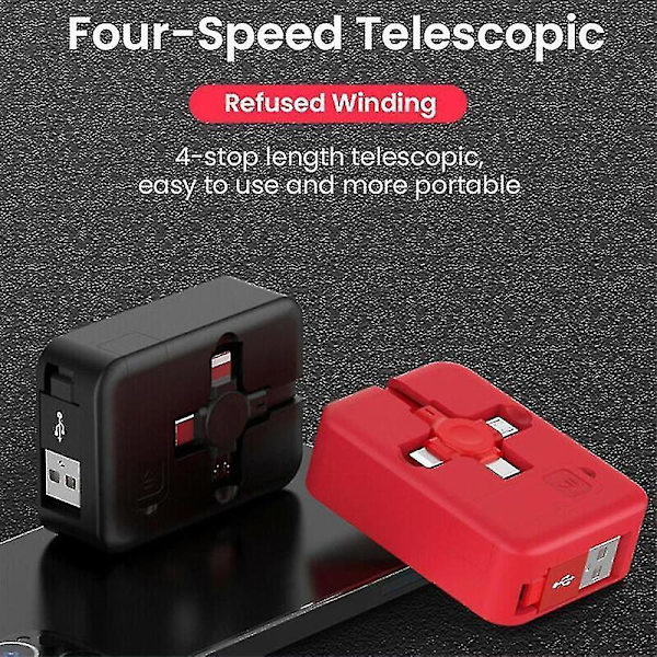 -4 I 1 Udtrækkelig USB-opladerdatakabel med telefonholder Type C Micro Usb Lightning-kabel Bærbar red