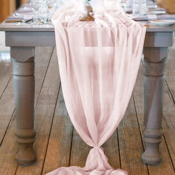 10 fot rodnande rosa chiffong bordslöpare, 29 x 120 tum bröllopslöpare Skira bröllopsfestdekorationer