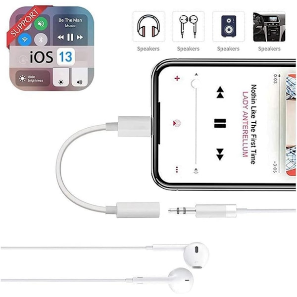 2-pack iPhone 3,5mm Hörlursadapter Lightning till 3,5mm Hörlurs-/Örontelefonjack Ljudomvandlare med iPhone 14 13 12 11 Pro XR XS Max X 8 7...