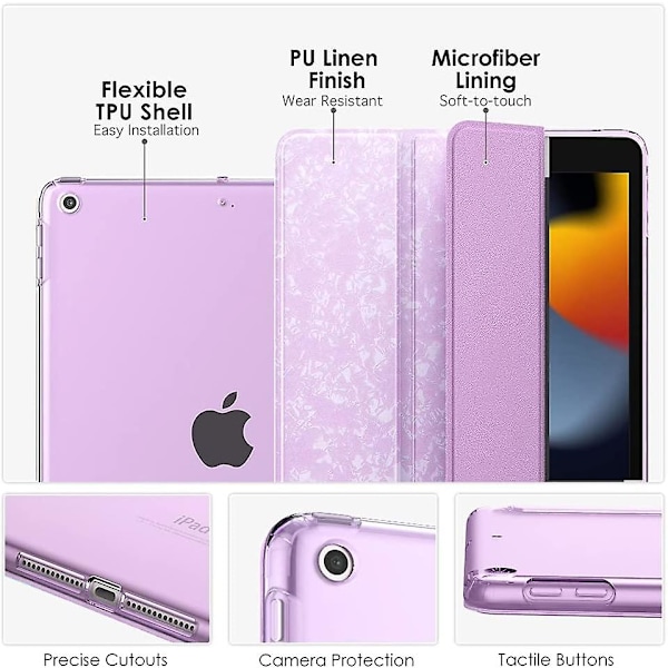 Wekity iPad 10.2 Fodral för iPad 9:e Generationen 2021 Mjuk Matt Baksida Slim Fodral med Ställ, Auto Wake/Sleep