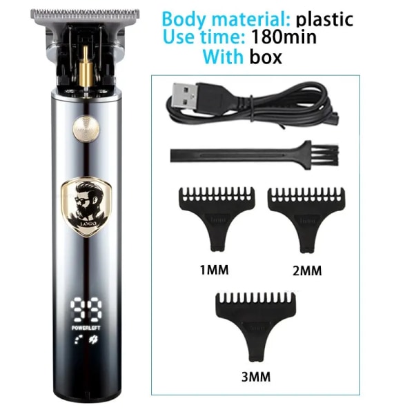 2023 Vintage Body T9 sladdlös elektrisk rakapparat Hårklippningsmaskin för man hårklippare Barber skäggtrimmer USB Plastic man LCD3