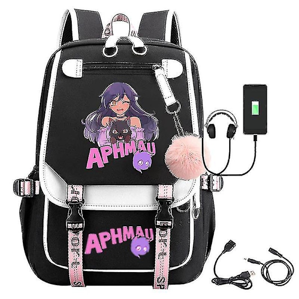 Aphmau Anime Ryggsäck 3D-tryckt Cartoon Oxford Vattentät Full Ball USB Skolväska Pojkar Flickor Studenter Stor Kapacitet Ryggsäck-yvan
