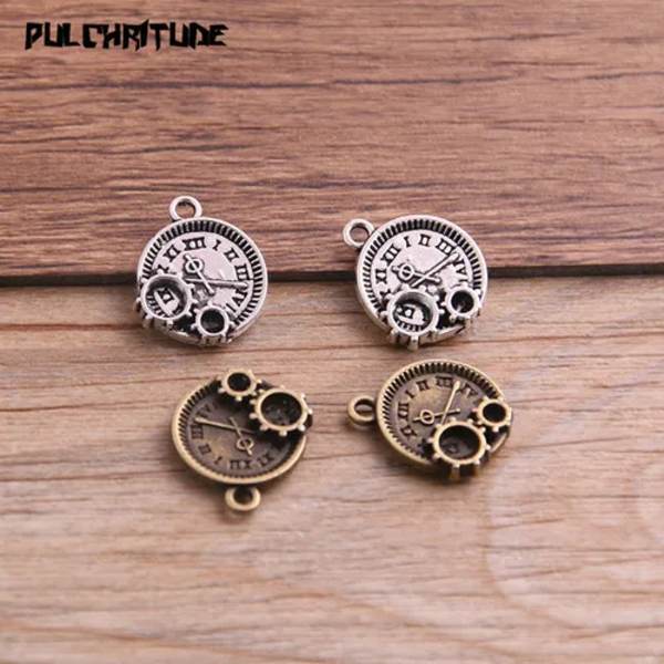 12 st 14*16mm Tvåfärgad Vintage Metall Zinklegering Steampunk Klockberlocker Passar Smycken Hänge Berlock Tillverkning two color