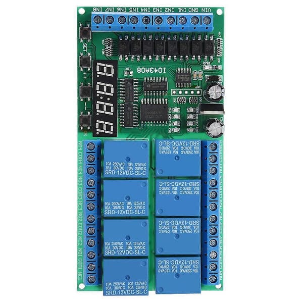 12V DC 8-kanals LED Digital Fördröjningstimer Relä Switch Modul Multifunktionell Cykel Tidsstyrning för Automationssystem