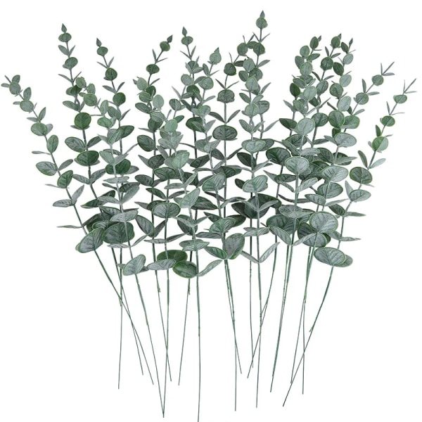 10st konstgjorda växter Eukalyptusblad Gröna bladgrenar för hemträdgård Bröllopsdekoration Blommor Bukett Mittpunkt Green 15pcs