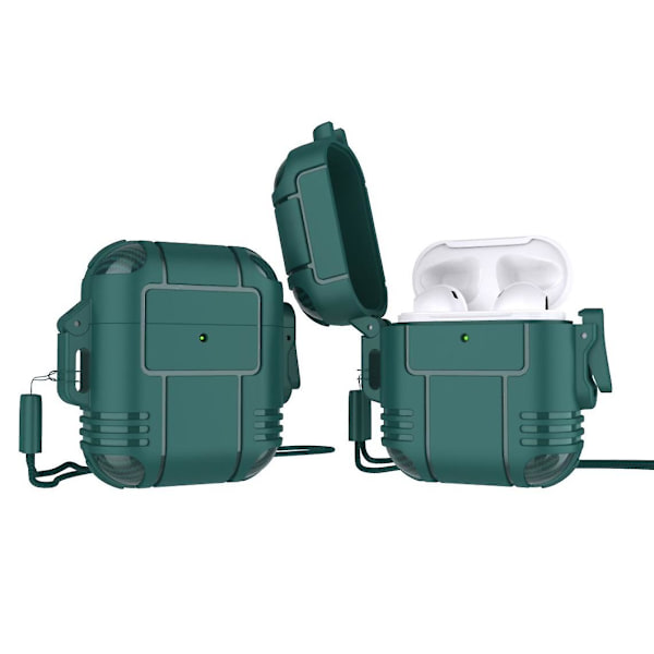 Robotformad TPU-fodral, reptåligt med rem, grön för dina Airpods 1/2