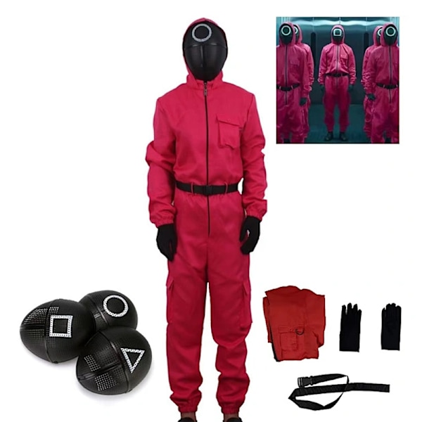 Halloween Squid Game Cosplay Jumpsuit Kostymset för Barn - HZ röd + triangelmask röd + triangelmask red + triangle mask 11-12 years old