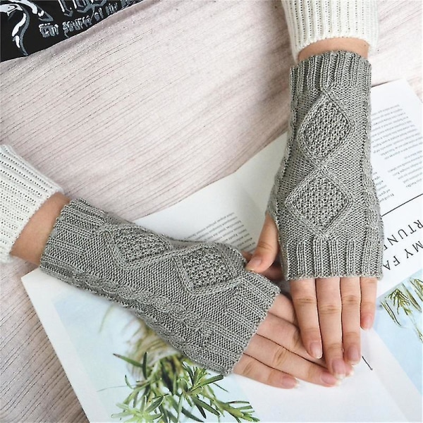 2 par Vinter Fingerless Långa Handskar Half Finger Knit Arm Warmer Sleeve Solid gray