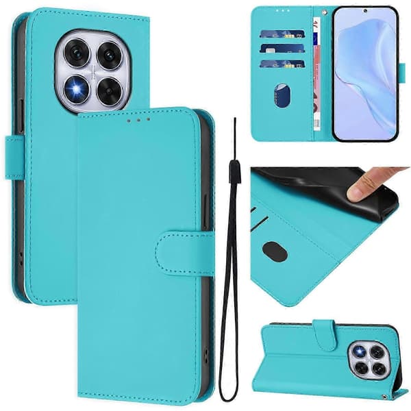 PU-deksel i solid farge for Redmi Note 14 Pro 5G / 14 Pro+ 5G Lake Blue