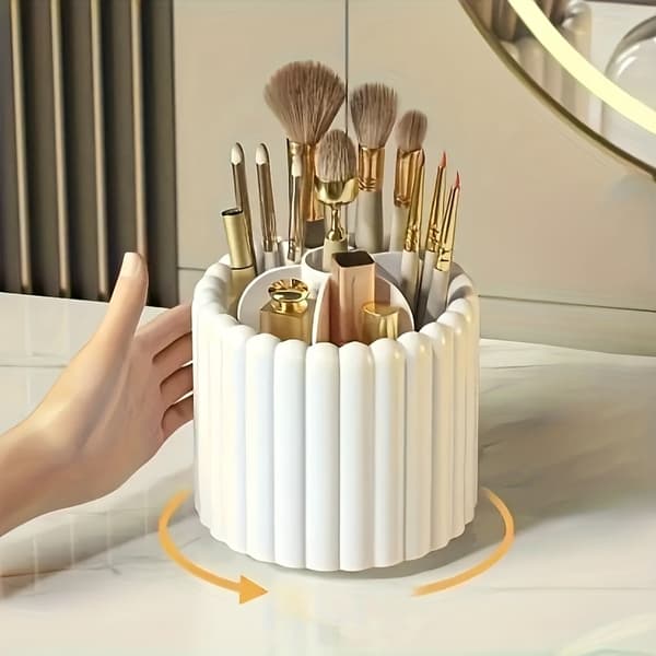 Kosmetik børsteholder roterer 360° – poleret plastik, ingen installation, lugtfri Vit