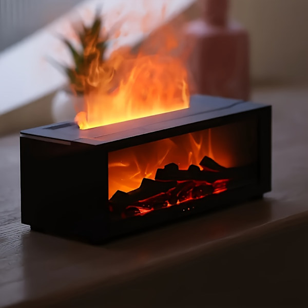 1 stk. Flammeflame Pejs Diffuser, Simuleret Flammearomaterapi Dispenser med Langvarig Duft 【Sort】