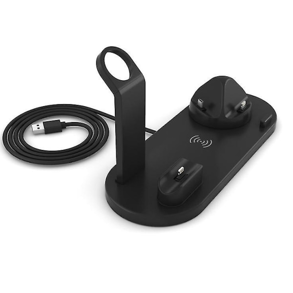 3-i-1 Trådlös Laddstation för Klocka med Micro USB-port - Typ C-stativ Black