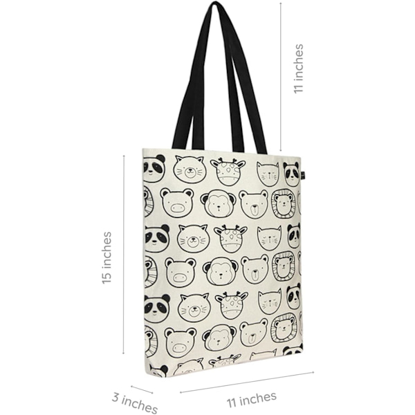 EcoRight 100% Økologisk Canvas Tote Bag med Lynlås, Miljøvenlige Små Tote Bags til Kvinder til Rejser, Strand & Shopping Cute Animals