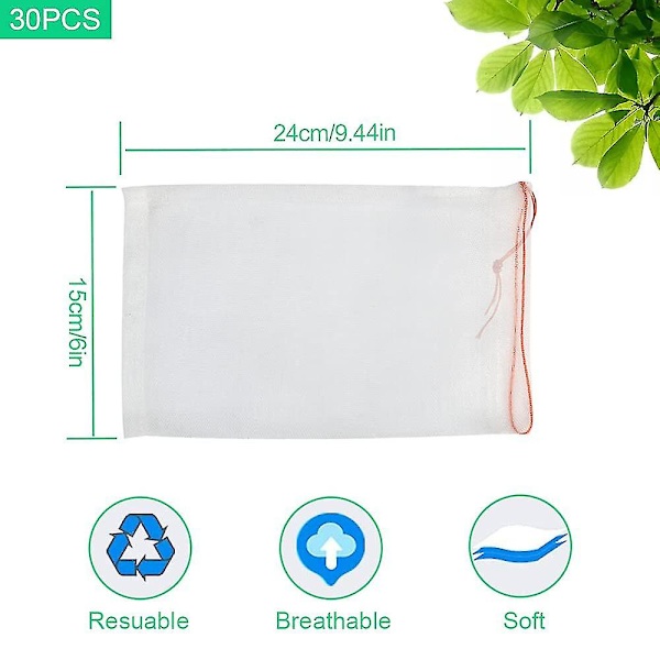 30 stk. Insekter Myg Bug Net Barrierepose, Plante Frugt Beskyttelsesnetpose Lille Havenetpose 15 X 25 cm