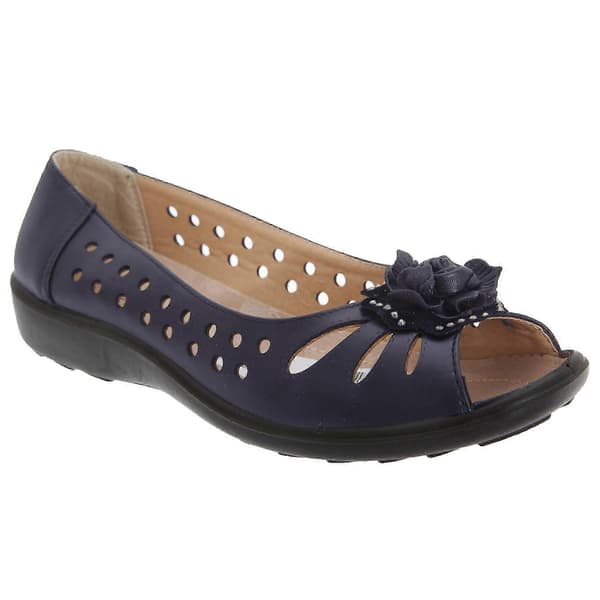 Boulevard Dam/Dam Punched Open Toe Blomma Vardagsskor Navy Blue 3 UK