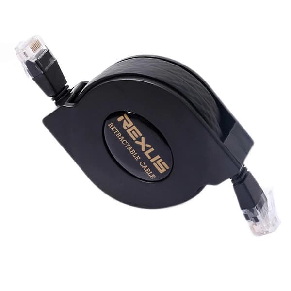 REXLIS 2m CAT6 Infällbar Platt RJ45 Ethernet Nätverks LAN-kabel (Svart) Black