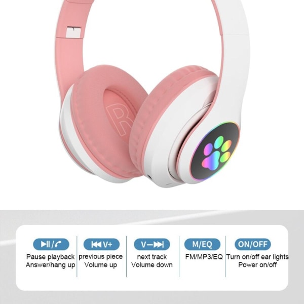 Söt Katt Trådlösa Hörlurar Bluetooth Hörlurar Stereo LED Headset Musik Mobiltelefon Med Mikrofon Blixt Headset För Barn Presenter |