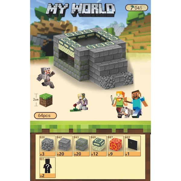 Minecraft Byggklossar Set Magnetiska Byggklossar Leksak Magnetiska Tegelstenar End of the World Teleport-64 pcs