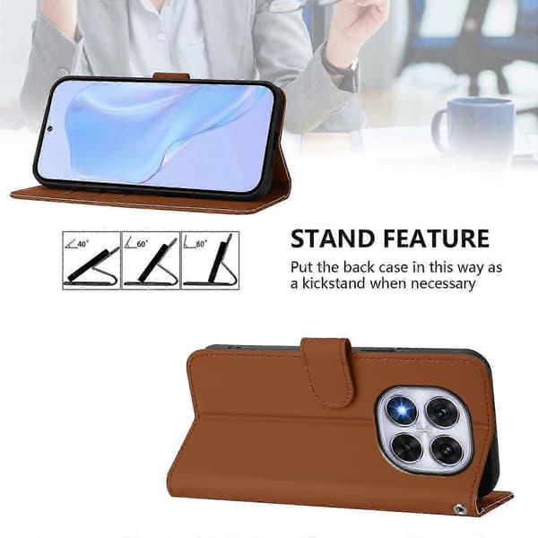 Yksivärinen PU-kotelo Redmi Note 14 Pro 5G / 14 Pro+ 5G -puhelimelle Brown