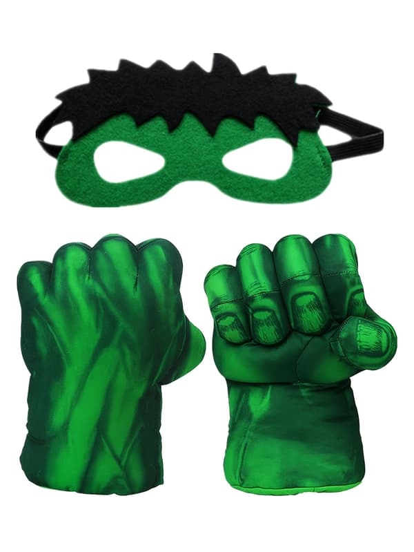 Superhjältehandskar för barn, gröna nävar, svart mask, medium stretchtyg Green One-size