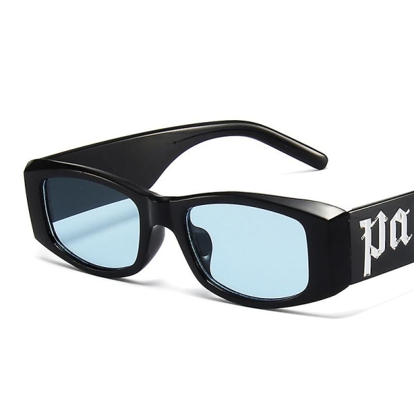 Rektangel Vintage Solglasögon Man Märke Designer Mode Liten ram Solglasögon Man Retro Hip Hop Punk Trending Oculos De Sol Black Blue