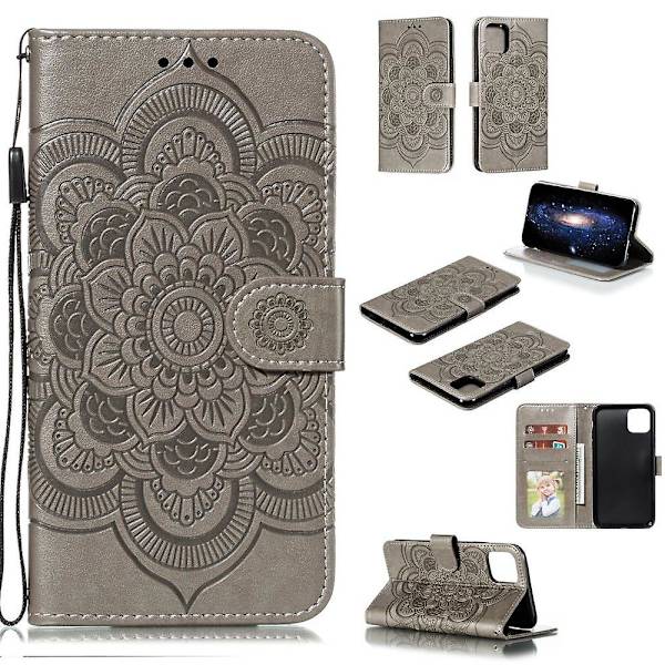 Grått Sol Mandala Blommönster PU-fodral för Din Apple Iphone Xs Max 6,5 Tum (2019)