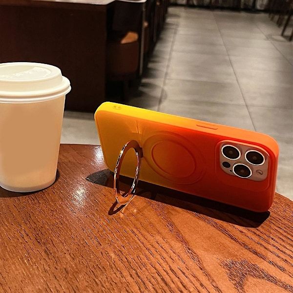 Gradientfarget MagSafe-etui Kompatibelt med iPhone 15 Pro Max, Mykt TPU-etui med Magnetisk Usynlig Stativ Oransje-Gul Oransje-Gul Orange-Yellow For iPhone 15 Pro Max