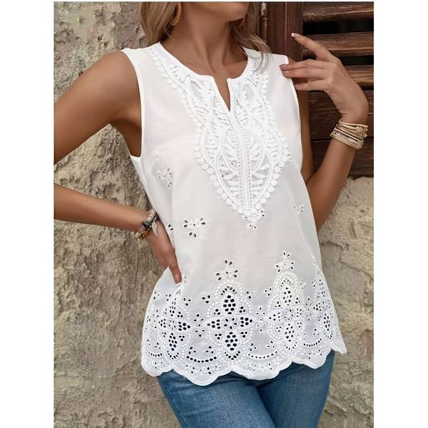 Kraftig, perforerad broderad modeväst White L