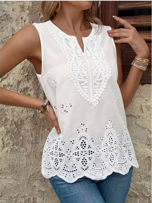 Kraftig, perforeret broderi-modevest White L