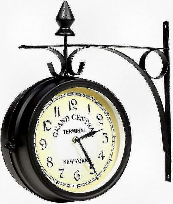 Retro dobbeltsidet togstationsur i sort med klassisk design