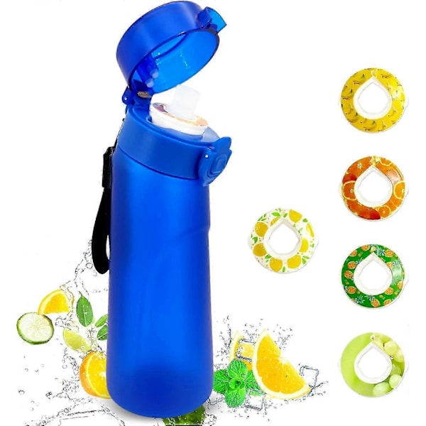 Luft Vandflaske med 5 Smagspuder, 750 ml Sports Luft Vandflaske med Sugerør, Lækagesikker Drikkeflaske med Frugtsmag til Udendørs Brug (LGL) Frosted Blue