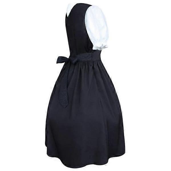 Dirndl för kvinnor, 2 delar med förkläde och blus, svartvit klassisk stil S