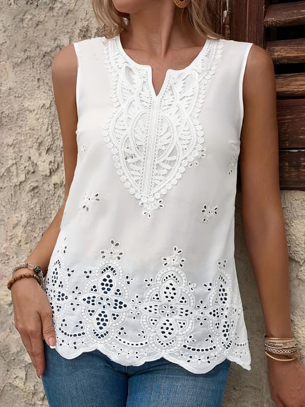 Kraftig, perforert broderi motevest White L
