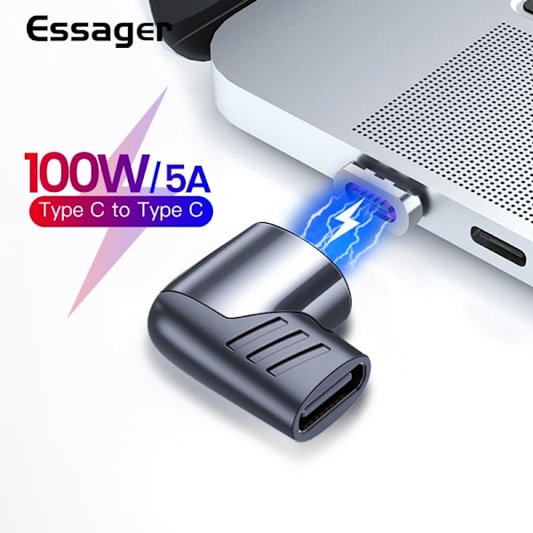 100W/5A Magnetisk USB-C Adapter Hurtig Opladning Sort black