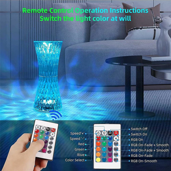 16-färgsskiftande akrylkristallbordslampa med fjärrkontroll Nattljuspresenter Heminredning USB Uppladdningsbar